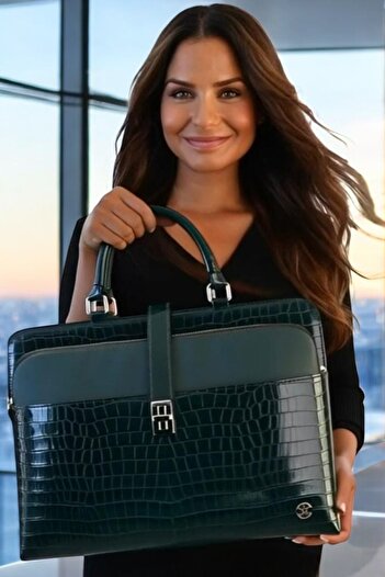 QUB CLUB Green Crocodile Unisex Χαρτοφύλακας Laptop και Τσάντα Δικηγόρου - 15 & 15,6 ιντσών