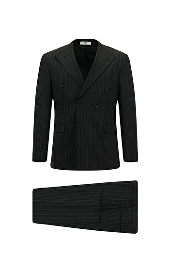 Kiğılı Slim Fit Striped Wool Double Breasted Closure Suit