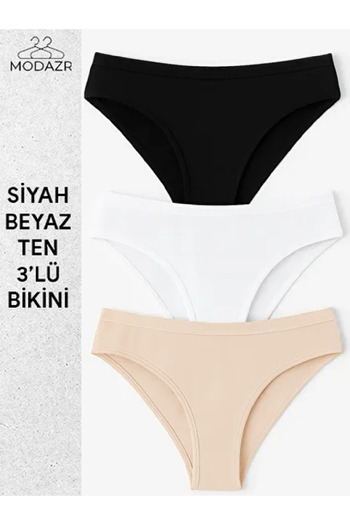 Aydoğan Women's Bikini Panties Black-White-Tan 3 Pack