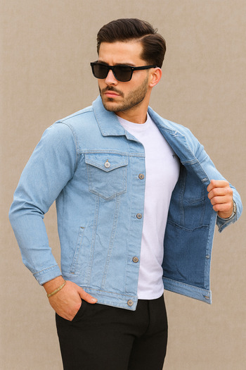 Pobudo Ice Blue Vintage Men's Denim Jacket