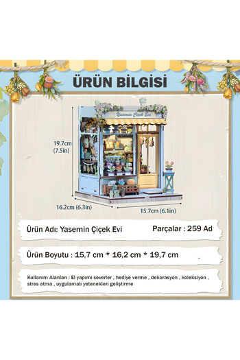 Emirgan Yasemin Çiçek Evi Kendin Yap Mini Book Nook Hobi Set Kiti | Ahşap Minyatür Kitap Köşesi Maketi