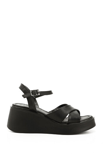 GÖNDERİ(R) Women'S/Girls' Black Cross-Strapped Ankle Strap Wedge Heel Sandals