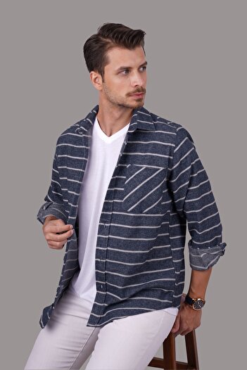 Etikmen Ανδρικό πουκάμισο Oversize - Μπλε και Λευκό ριγέ με κουτί δώρου