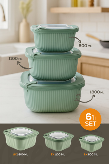 Vienev 6-Piece 2X(600-1100-1800 ml) Special Storage Containers Set with Vip Lid Suitable for Microwave and Freeze Green