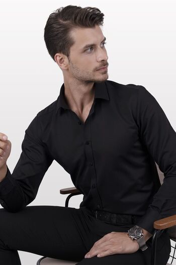 Etikmen Black Satin Slimfit Men's Shirt with Gift Box