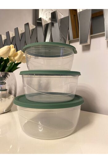 ViZKA 3-Piece Round Storage Container with Lid, Plastic Refrigerator Organizing Container
