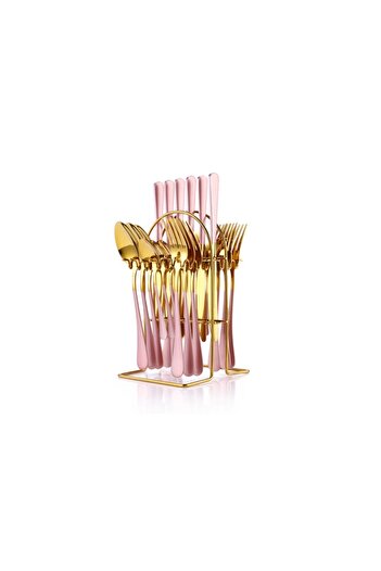 Trendy's Stainless steel cutlery set, 24 pieces, with stand, TRENDY'S, rose-gold