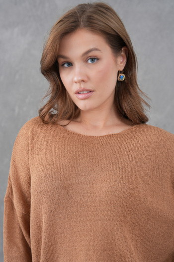 bayansepeti Brown Wide Collar Knitwear Oversize Sweater 6933