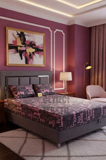 Çt Çeyizci Tekstil Double Fitted Sheet Set + 2 Pillowcases 160X200Cm Love Pattern