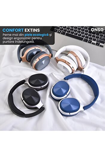 YETI Casti Bluetooth Wireless Over-Ear Sunix BLT-20, Super Bass, Confort, Alb