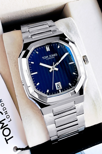 Tom Jones Original Square Case Men Wristwatch Waterproof Silver Color Steel Band Gift Bangle Gtje2099C1
