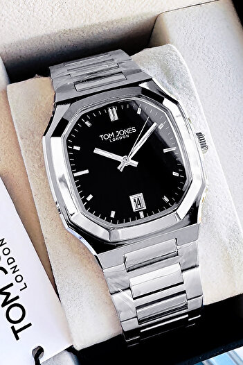 Tom Jones Original Square Case Men Wristwatch Waterproof Silver Color Steel Band Gift Bangle Gtje2099C2