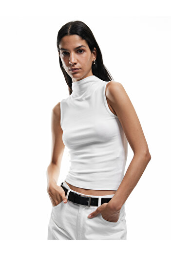 Koton Basic Slim Fit Stand Collar Modal Sleeveless Blouse