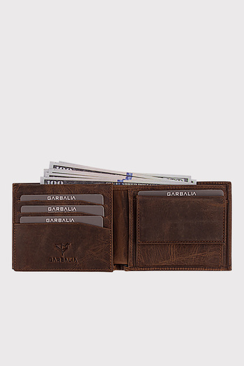 Garbalia Genuine Leather Coin Compartment Rfid Blocking Brown Wallet
