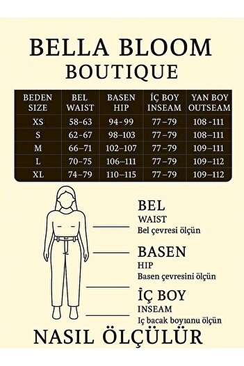 Bella Bloom Boutique Women's Dabıl Fabric Elastic Waist High Waist Wide Cut Double Pocket Pants