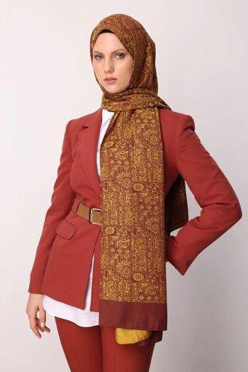 Mooncorn Double Sided Henna Pattern Shawl Yellow Color