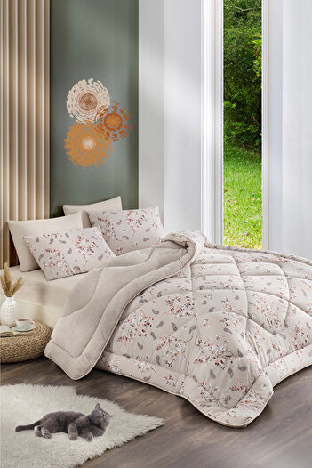 Shopyteks لحاف ويلسوفت مزدوج بنقشة الزهور ذو وجهين 195×215