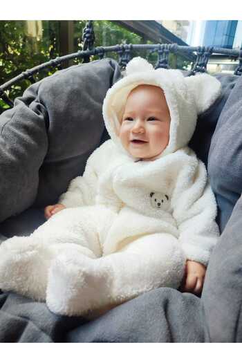 GAMZEAKKUŞ Plush Baby Romper with Lined Hat and Booties
