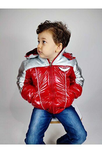 GAMZEAKKUŞ Children's Fleece-Lined Shiny Puffer Jacket