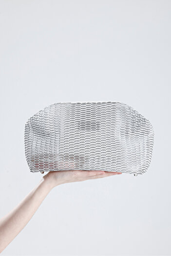 HEYBE'S Women's White Honeycomb Patterned Transparent Clutch Handbag