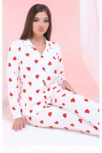 Hepyek Long Sleeve Front Button Suede Pajama Set