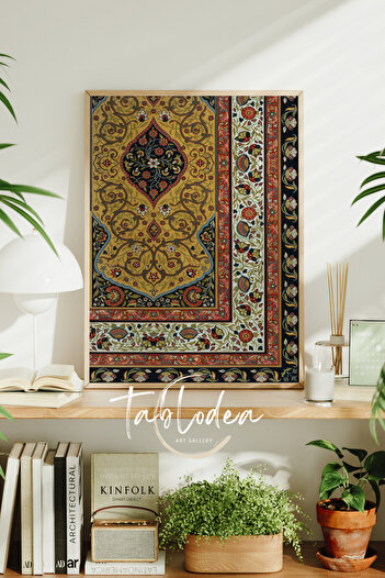 tablodea Osmanlı Motifli Vintage Çerçeveli Poster Tablo, Otantik Desenli Dekoratif Etnik Bohem Duvar Tablosu