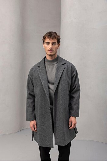 Valiberta Carlo Oversize Kaşe Kumaş Fileto Cepli Kışlık Erkek Kaban - Füme