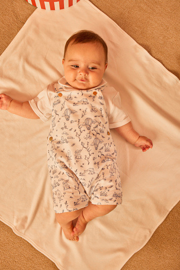 Atelier Babbi %100 Pamuk Salopet & Nakışlı Body Seti - Toile De Jouy / Mavi