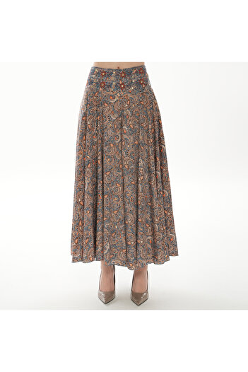 BZ BUTİK Robin Vintage Patterned Relaxed Cut Trousers Skirt