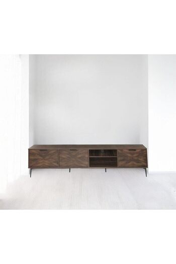 Crestj TV Table, Large Wooden Media Console Table for Living Room with 2 Storage Shelves and 2 Drawers 200x40x45cm