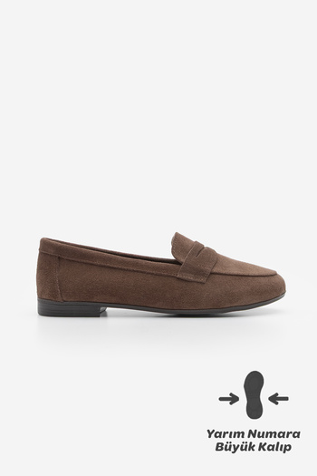 Marjin Γυναικεία παπούτσια casual από γνήσιο δέρμα Loafer Rosme Brown Suede