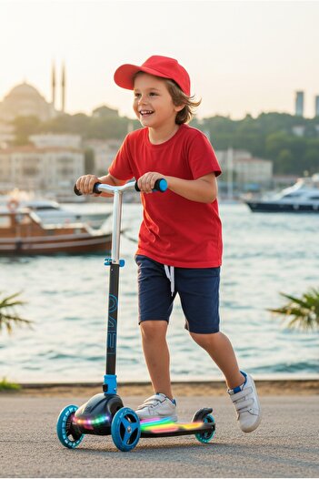 hak-iş oyuncak Evo Rainbow Blast Light-Up 3-Wheel Kids Scooter – Blue