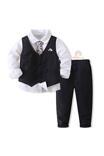 Kidohug Elegant boys' suit, Kidohug, 4 pieces: White shirt, Long pants, Vest, Bow tie
