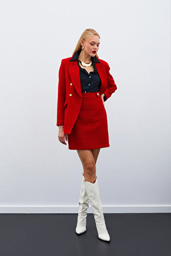 Sateen Red Mini Tweed Skirt