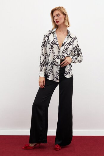 Sateen Patterned Casual Shirt - BLACK