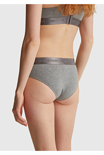 United Colors of Benetton Women's Anthracite Melange Cotton Blend Waistband Logoed Hipster Cut Panties