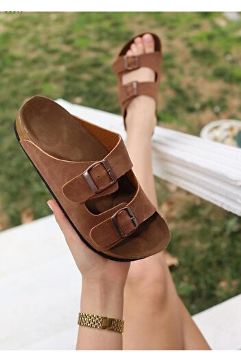 h.t. yıldız ayakkabı & terlik Madrid Unisex Orthopedic Sole Slippers with Double Strap Buckle Daily Comfortable Home & Outdoor Slippers