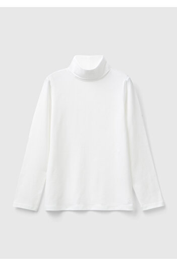 United Colors of Benetton Girl's Ecru Turtleneck Basic T-Shirt