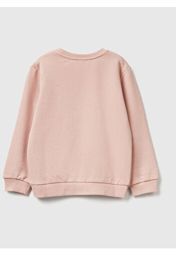 United Colors of Benetton Girl's Dusty Pink Graphic Printed Ribbed Regular Fit Sweatshirt