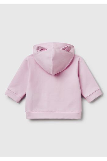 United Colors of Benetton Baby Lilac Logo Label Zippered Hooded Sweatshirt with Ears