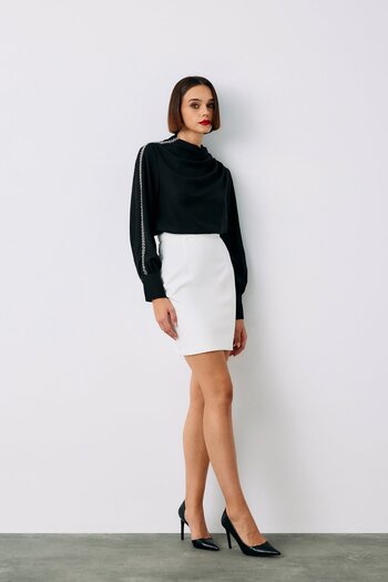 Sateen Black Blouse - with Shoulder Accessories