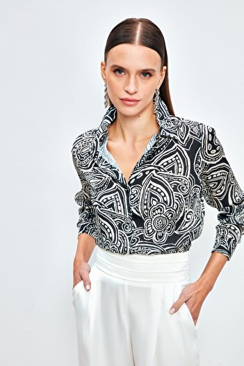 Sateen Patterned Plain Shirt - Black