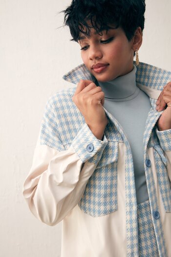 Sateen Patent Leather Houndstooth Shirt - Baby Blue