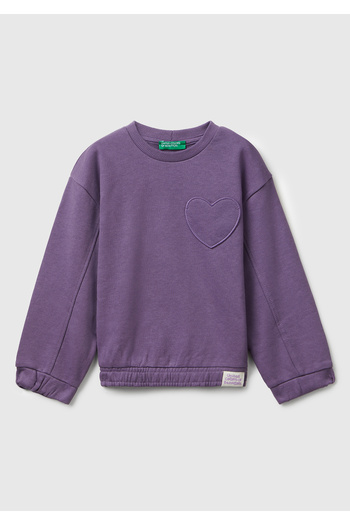 United Colors of Benetton Girl's purple stitch detailed heart patch pocket regular fit sweatshirt