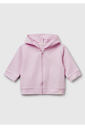 United Colors of Benetton Baby Lilac Logo Label Zippered Hooded Sweatshirt with Ears