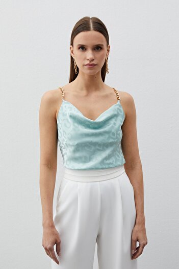 Sateen Satin Blouse with Chain Strap - Mint