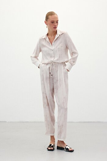 Sateen Sunken Patterned Trousers - Stone