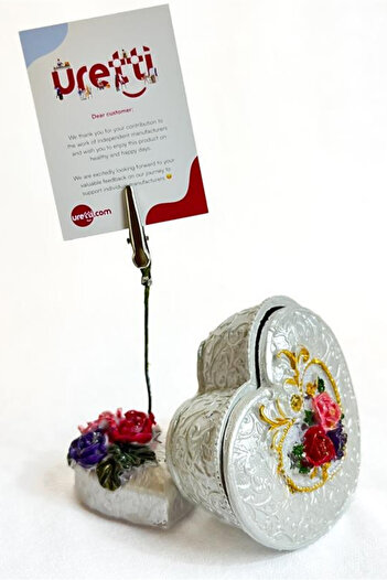 Uretti 6917 Handmade Heart Decorative Lid Mini Box and Note Holder Set of 2