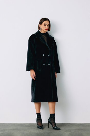 Sateen Buttoned Stamp Coat - Black