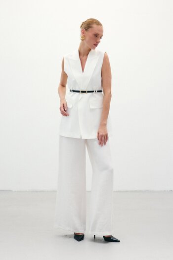 Sateen Casual Linen Trousers - Ecru